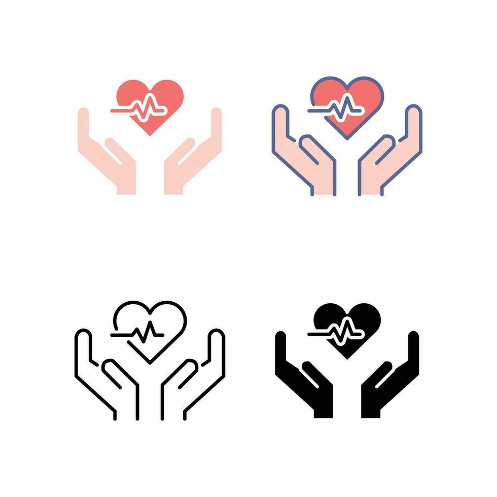 hjärta slå Betygsätta puls och hand för spara din hjärta, förhindra hjärta ge sig på i kardiologi begrepp. två händer innehav stryk hjärta, kardiogram. vektor illustration. design på vit bakgrund. eps10