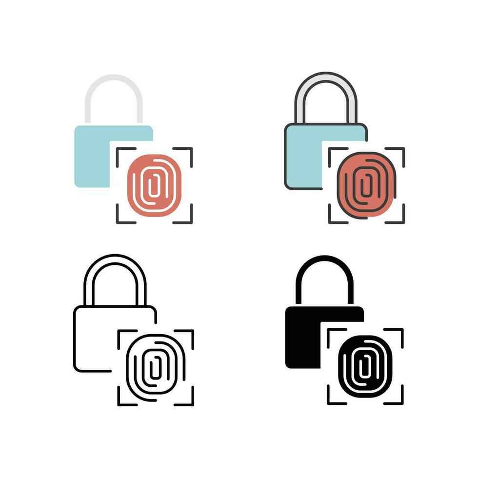 Identifizierung von Daten Schutz, Daumenabdruck Scan. Cyber Sicherheit Identität Nachprüfung System, Fingerabdruck Vorhängeschloss. Fingerabdruck Sicherheit Symbol. Vektor Illustration. Design auf Weiß Hintergrund. eps10