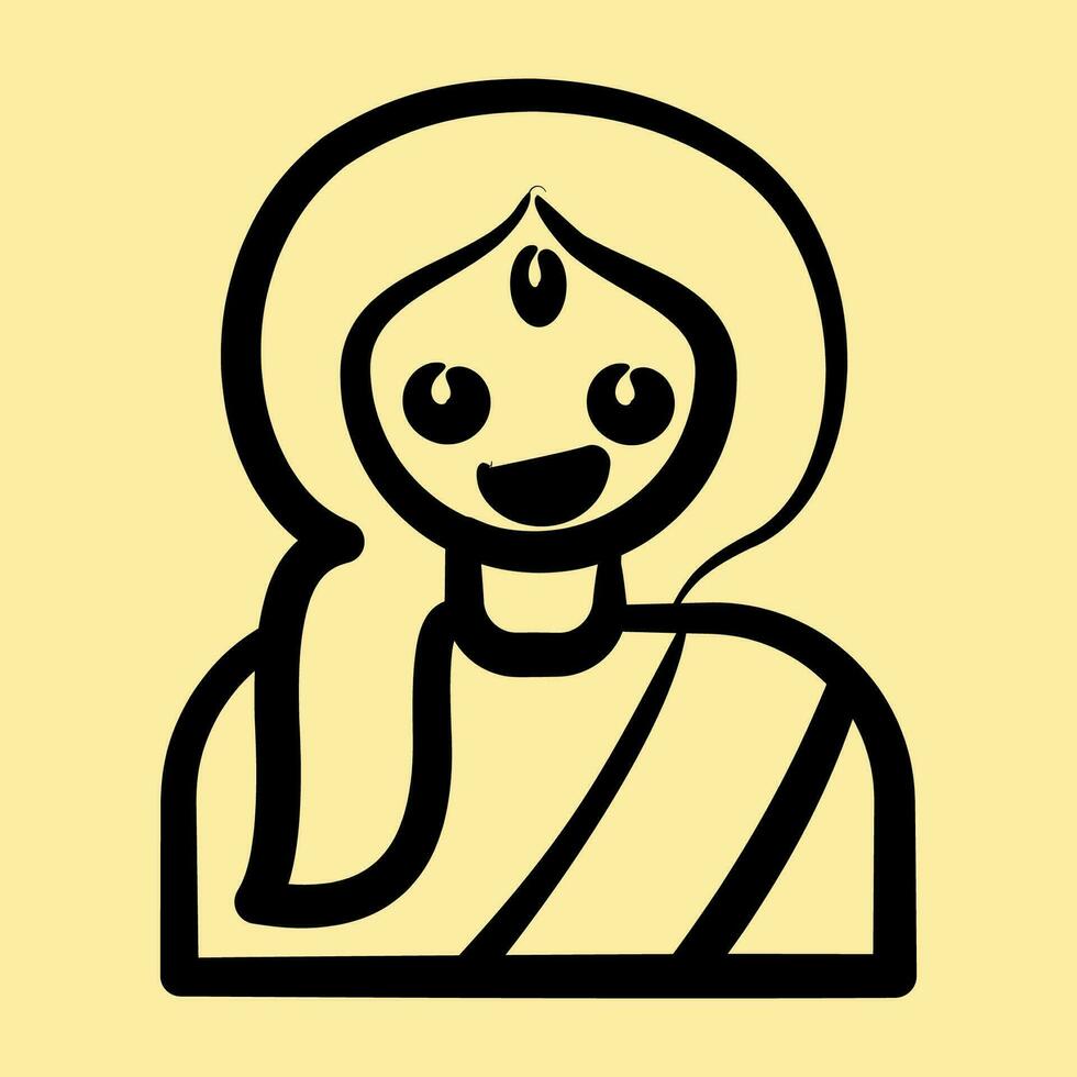 ikon indisk flicka. diwali firande element. ikoner i hand dragen stil. Bra för grafik, affischer, logotyp, dekoration, infografik, etc. vektor