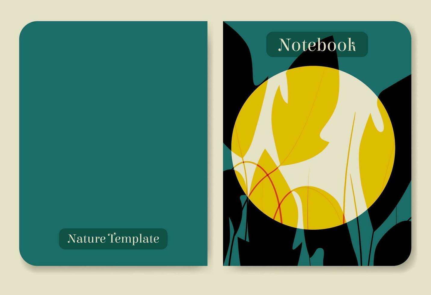 botanisk illustration av tropisk gul löv anteckningsbok omslag. kategorier av anteckningar. vektor