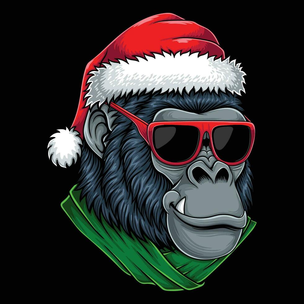 Gorilla Kopf tragen Zubehör Weihnachten Vektor Illustration