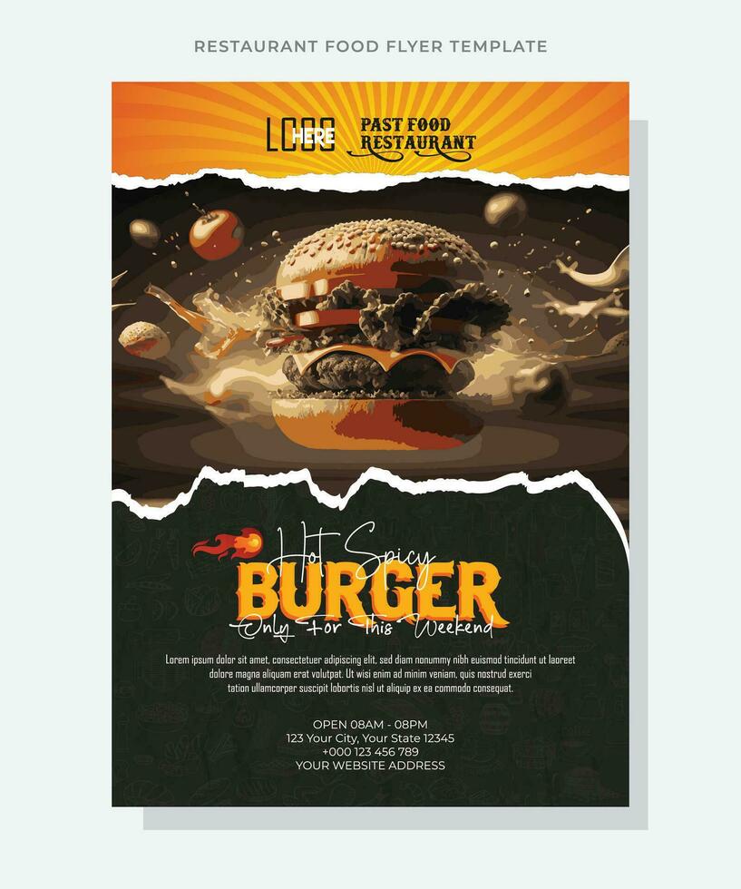 Restaurant Rabatt Essen Burger Flyer Design, heute Speisekarte Schlange Chinesisch Mahlzeit Anzeige Vorlage, köstlich schnell Essen Pizza Poster vektor