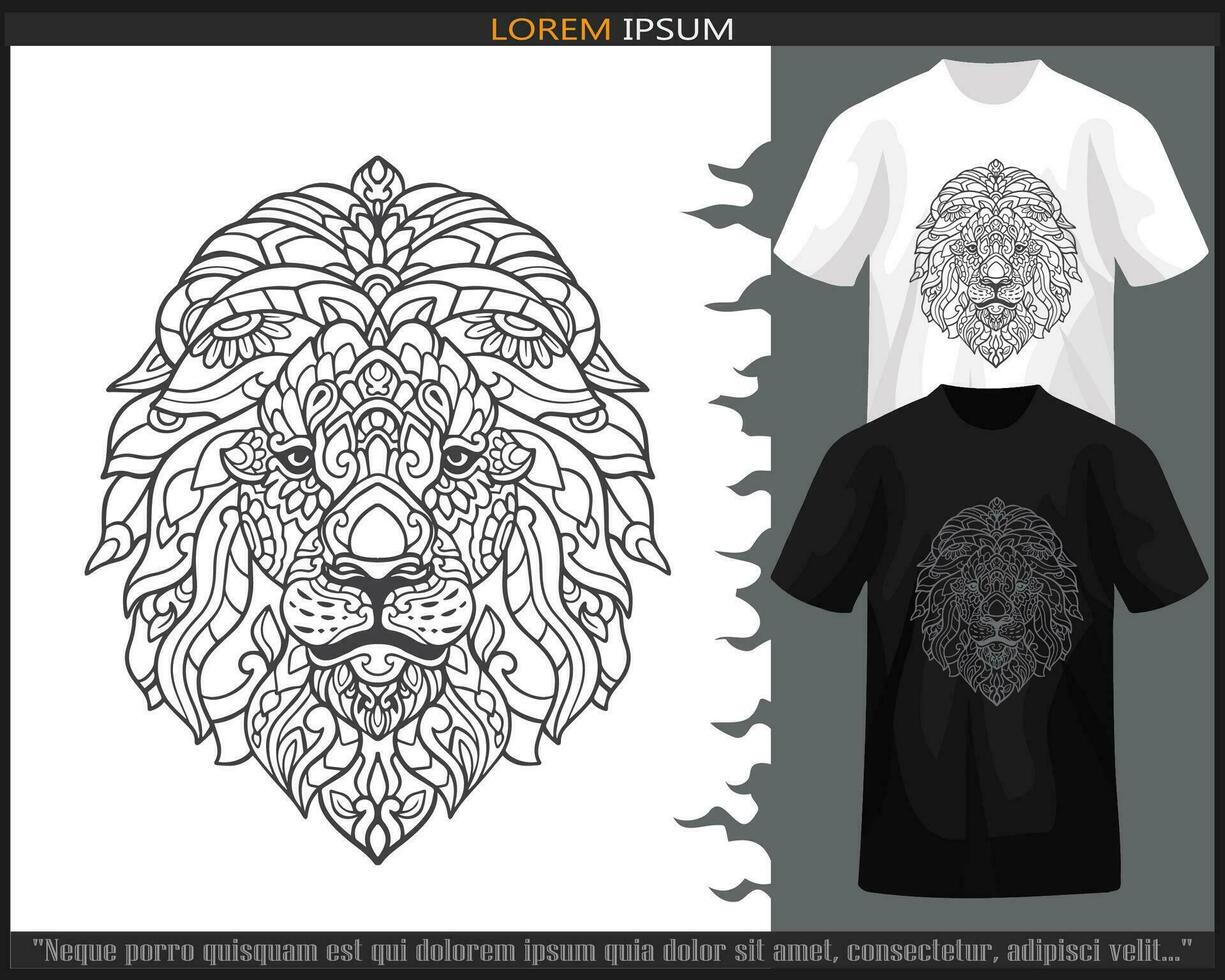 lejon huvud mandala konst isolerat på svart och vit t skjorta. vektor