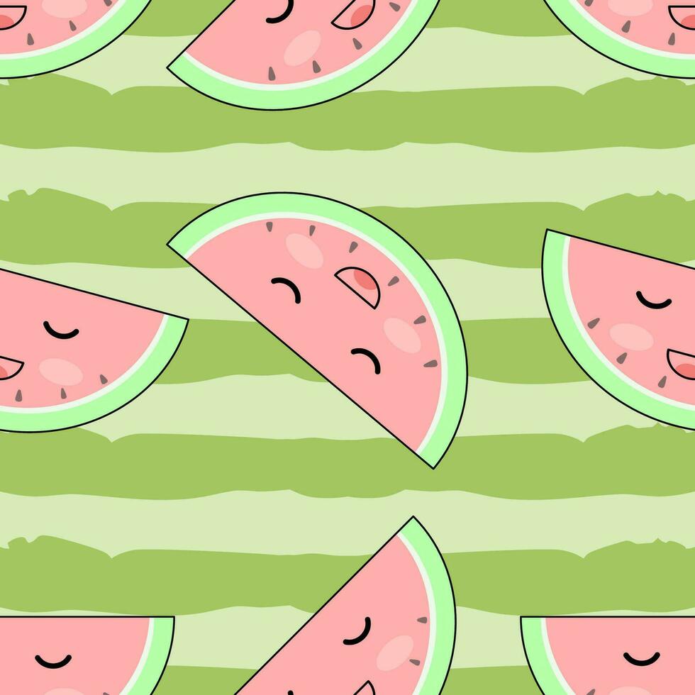 sömlös söt vattenmelon mönster på vit bakgrund. sommar vektor illustration med vattenmelon skivor och frön. enkel design, lämplig för utskrift på tyg, hälsning kort, gåva slå in, etc.