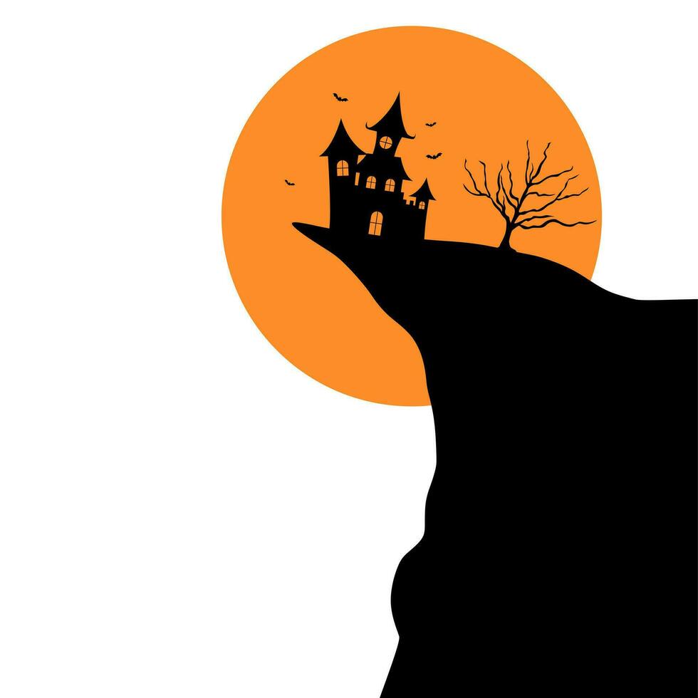 halloween slott med månsken platt design. besatt hus läskigt slott. haloween fest tecken vektor omslag illustration. helloween ikon samling. platt design tecknad serie begrepp