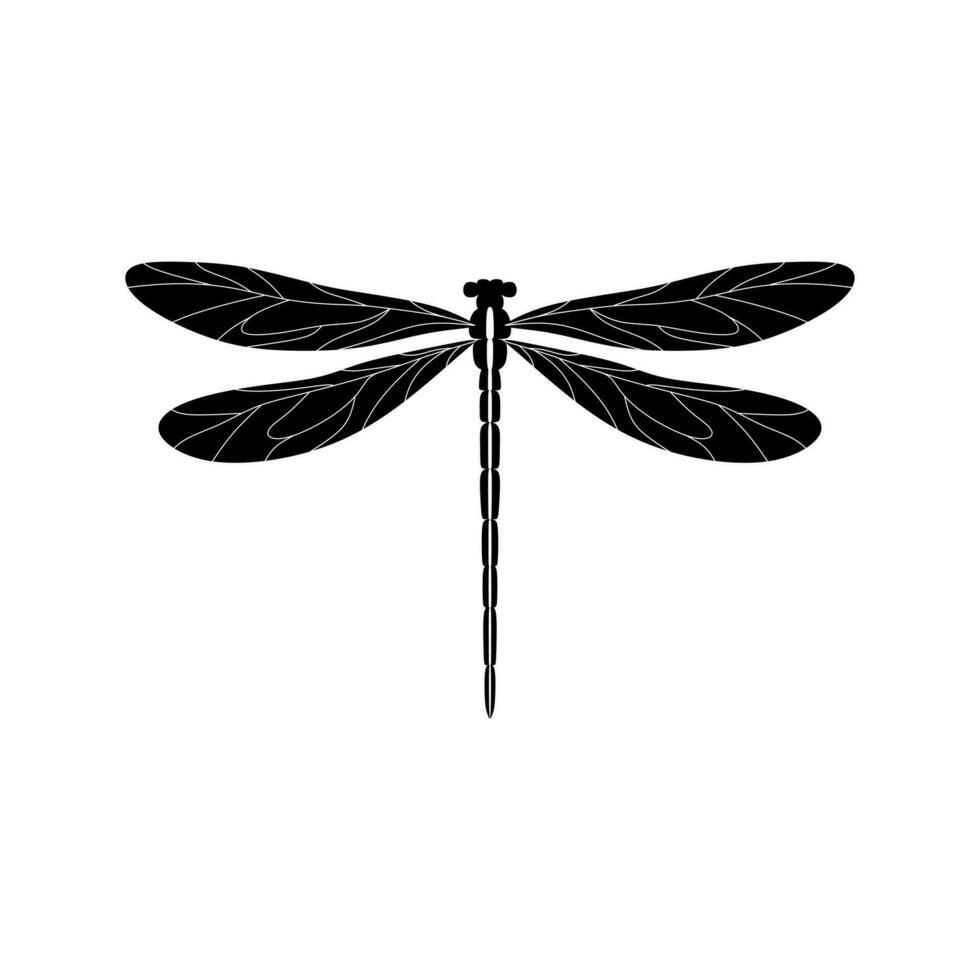 silhuett av en trollslända. glyf ikon av insekt, enkel form av damselfly. svart vektor illustration på vit. perfekt för dekoration, träsnideri, design.