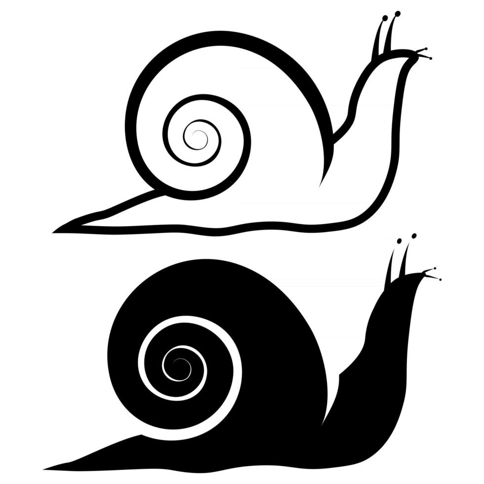 Schnecke Tiersilhouette. Symbol der Schnecke im Umriss- und Glyphenstil. langsame Gartentiere, isoliert auf weißem Hintergrund. Vektor