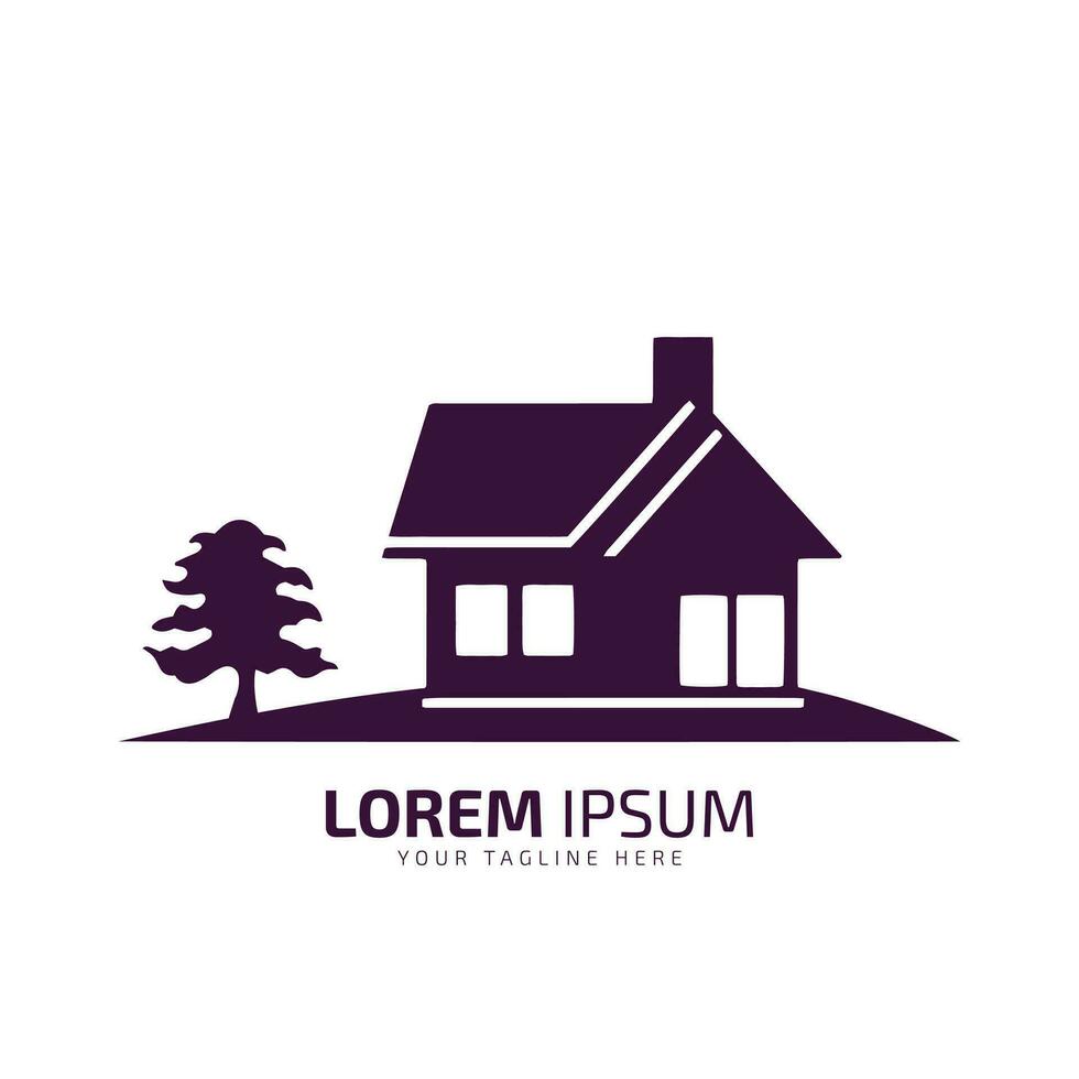 minimal och abstrakt logotyp av Hem ikon med träd hus vektor silhuett isolerat design