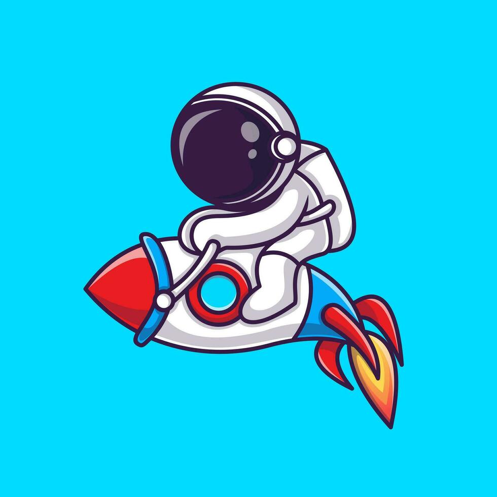 astronaut, der raketenkarikaturvektor-symbolillustration reitet. Symbolkonzept für Wissenschaftstechnologie isolierter Premium-Vektor. flacher Cartoon-Stil vektor