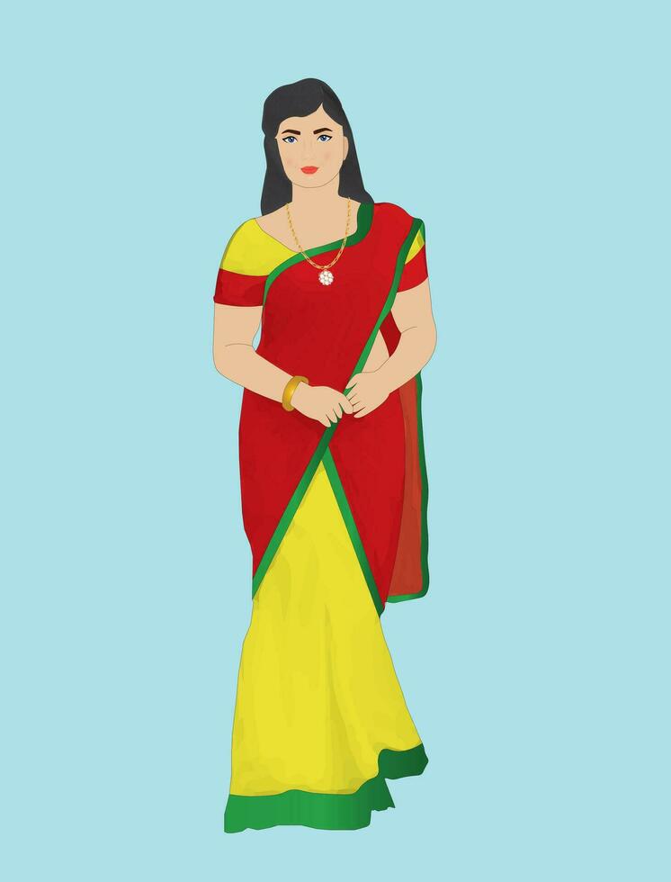 underbar indisk kvinnor bär traditionell klänning saree vektor