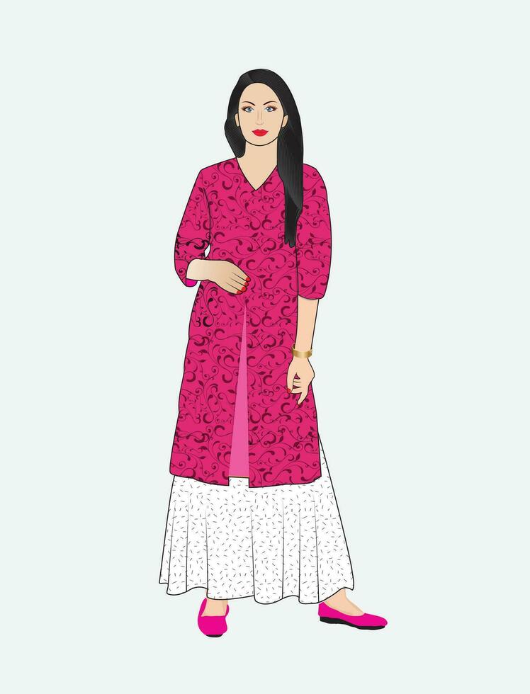 pakistansk kvinnor bär kameez och kjol vektor