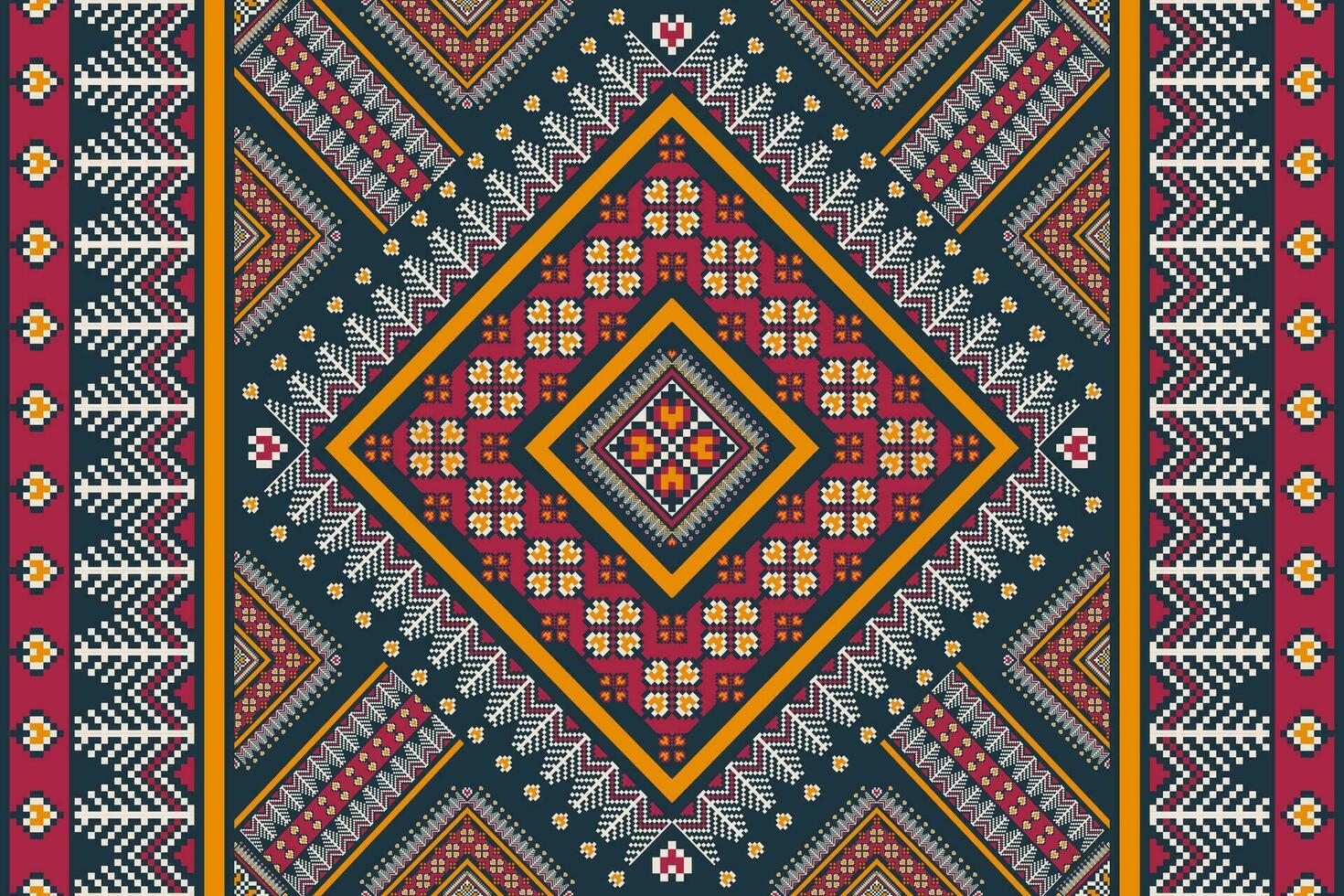 bunt Stickerei ethnisch geometrisch Muster. geometrisch Blumen- gestalten nahtlos Muster Pixel Kunst Stil. ethnisch geometrisch Stich Muster verwenden zum Textil, Grenze, Hintergrund, Kissen, Teppich, usw. vektor