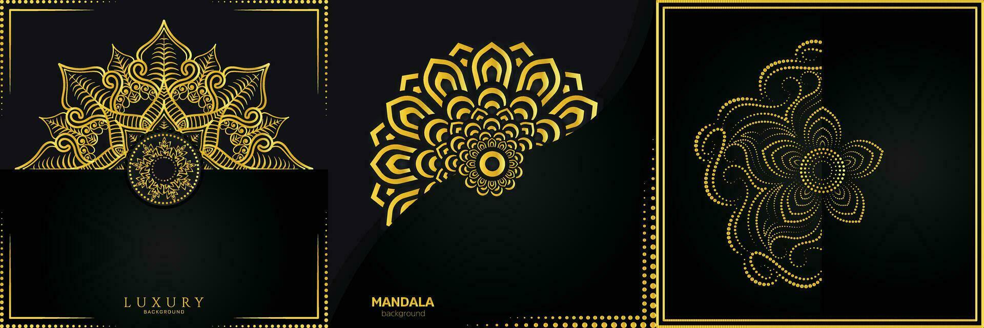 Zier Luxus Mandala Muster 3 im 1 Design. vektor