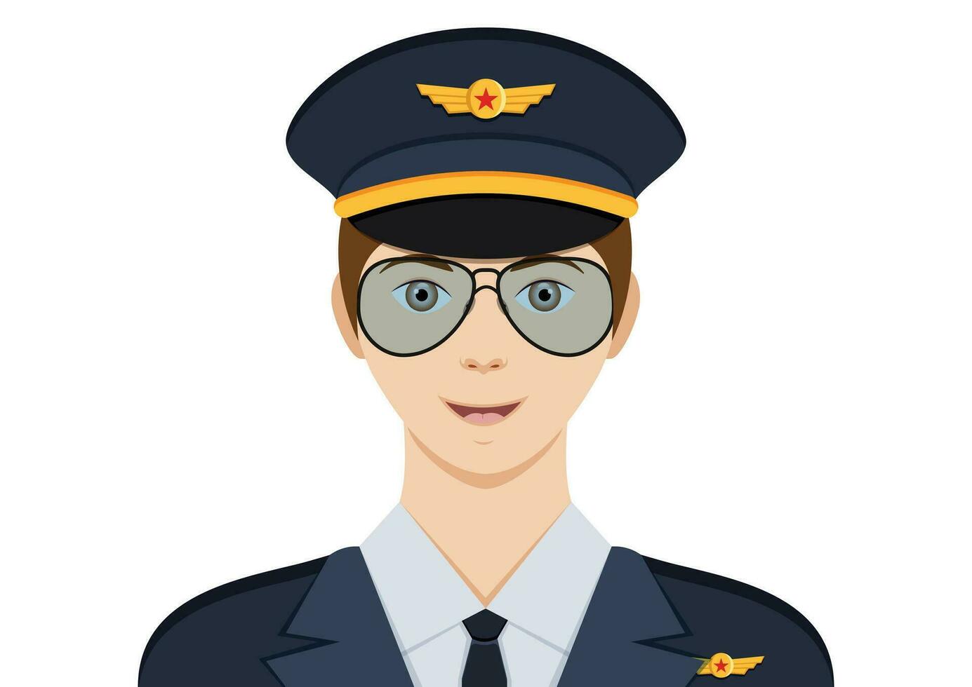 Porträt von ein Fluggesellschaft Pilot Kapitän Clip Art Vektor auf Weiß Hintergrund