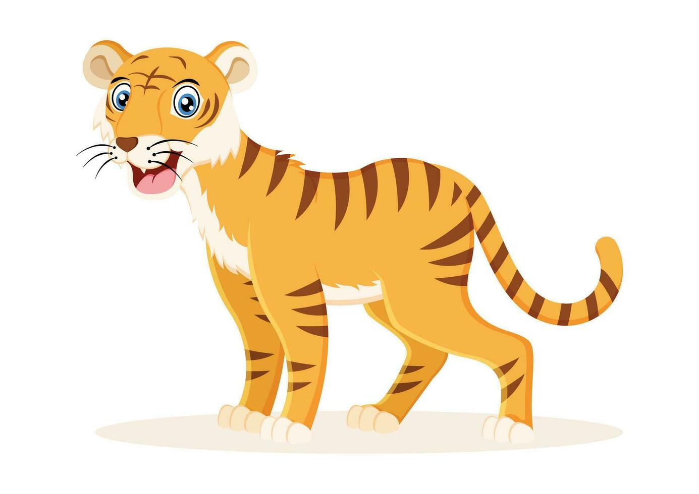 söt leende tiger tecknad serie karaktär vektor illustration på vit bakgrund