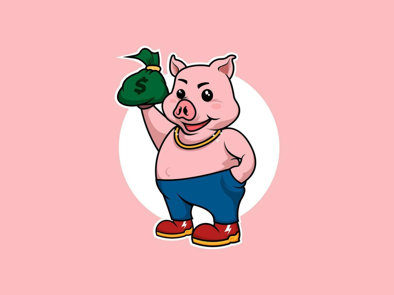 Vektor Maskottchen Karikatur Schwein Tier Geld Hype Logo