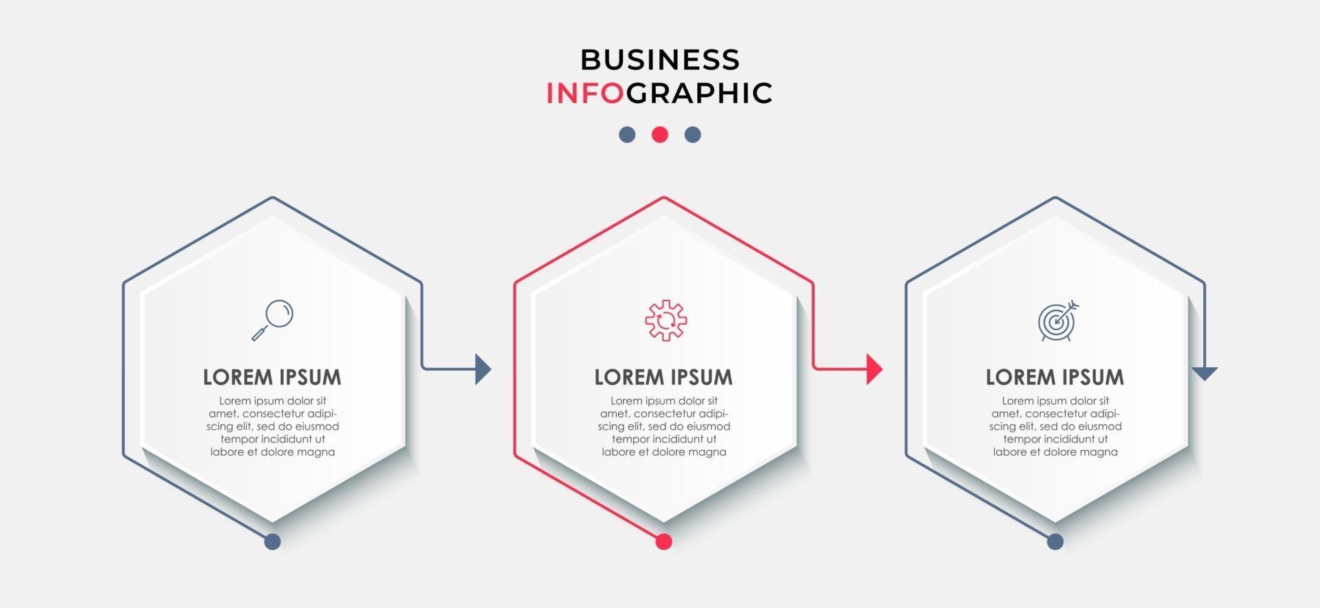 infographic design affärsmall med ikoner och 3 alternativ eller steg vektor