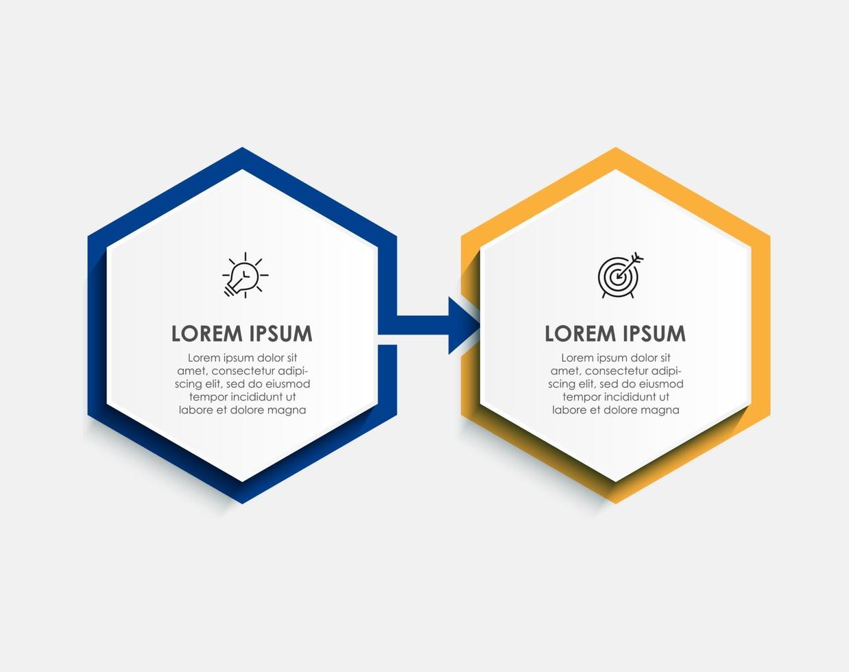 Infografik-Design-Vorlagenvektor mit Symbolen und 2 Optionen oder Schritten vektor