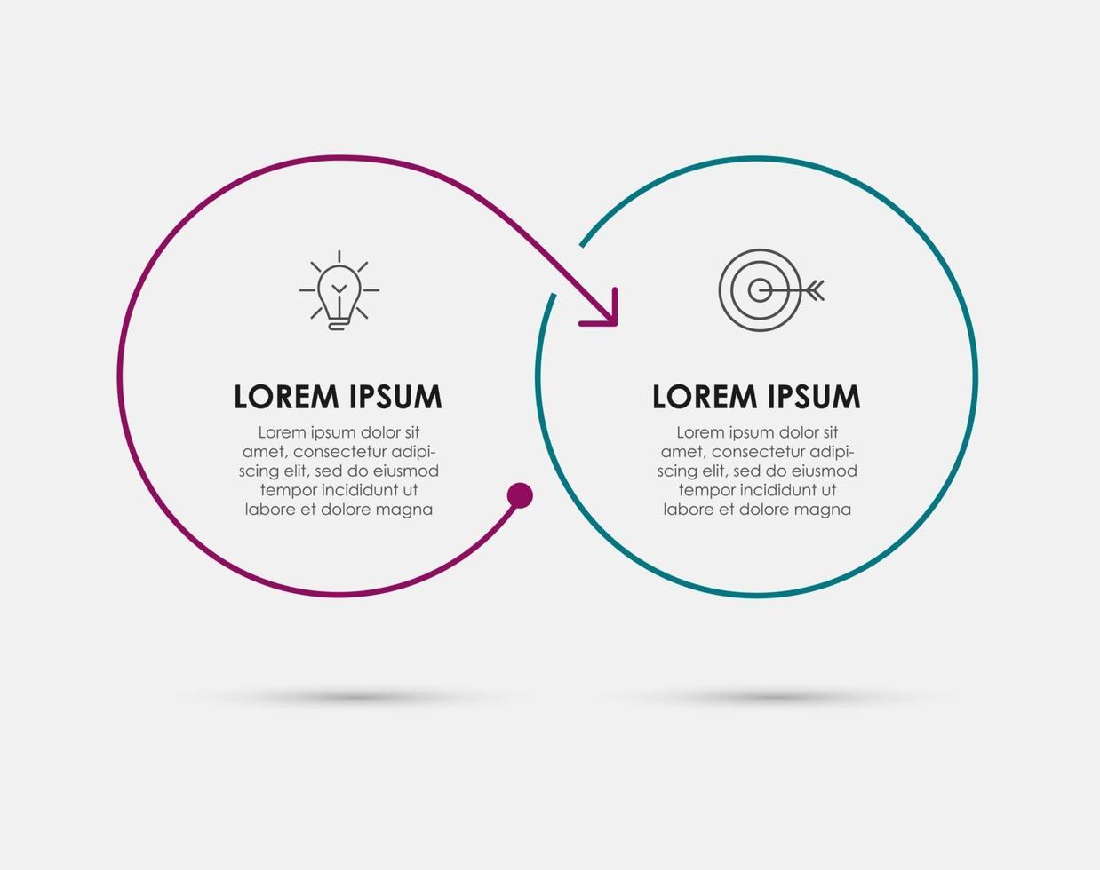 Infografik-Design-Vorlagenvektor mit Symbolen und 2 Optionen oder Schritten vektor