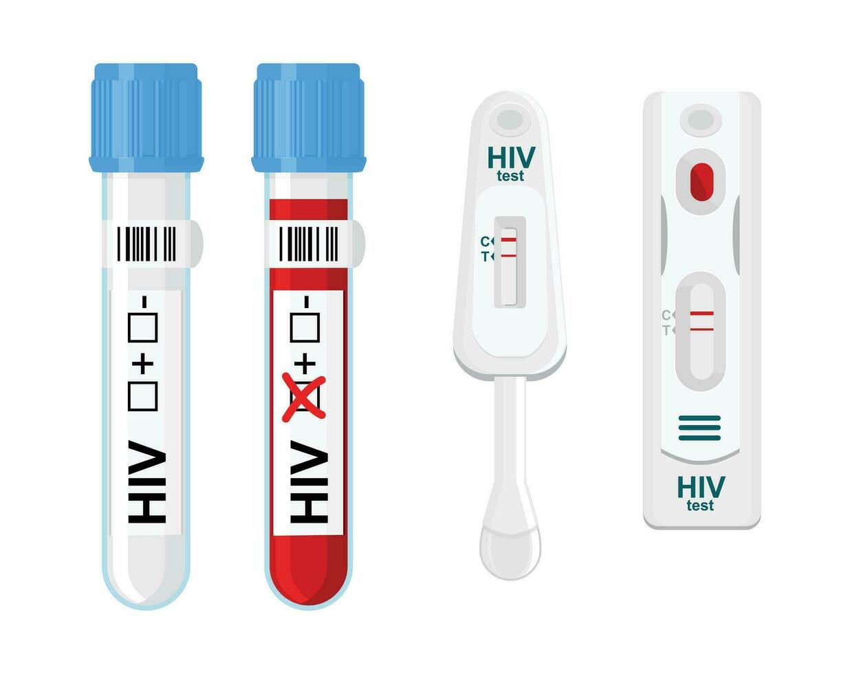 HIV testa och självtest utrustning med laboratorium blod testa rör. vektor