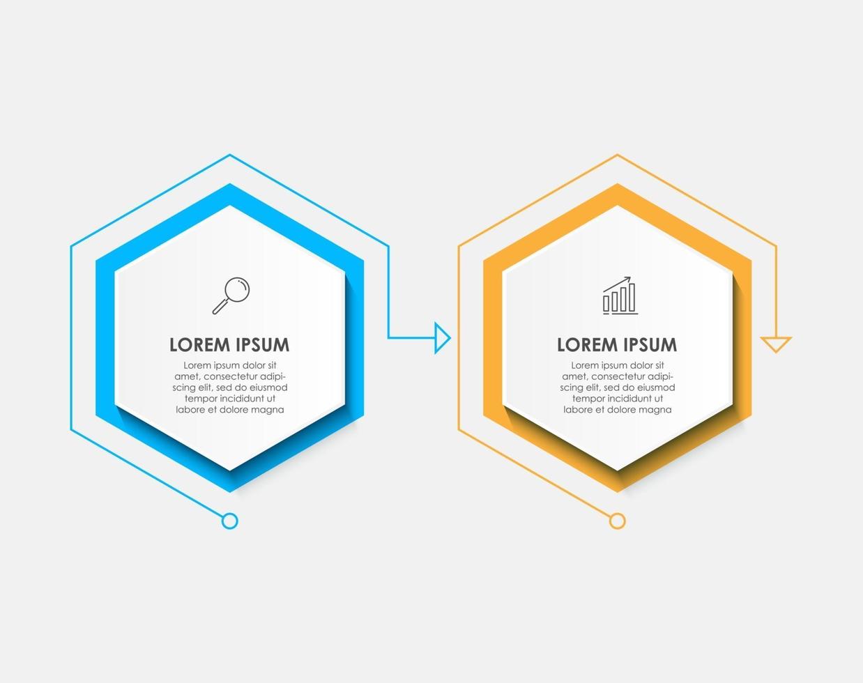 Infografik-Design-Vorlagenvektor mit Symbolen und 2 Optionen oder Schritten vektor