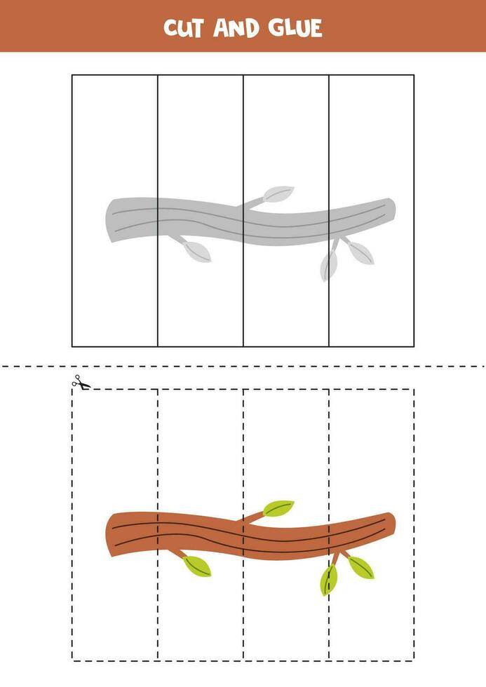 skära och lim spel för ungar. söt tecknad serie träd gren. vektor