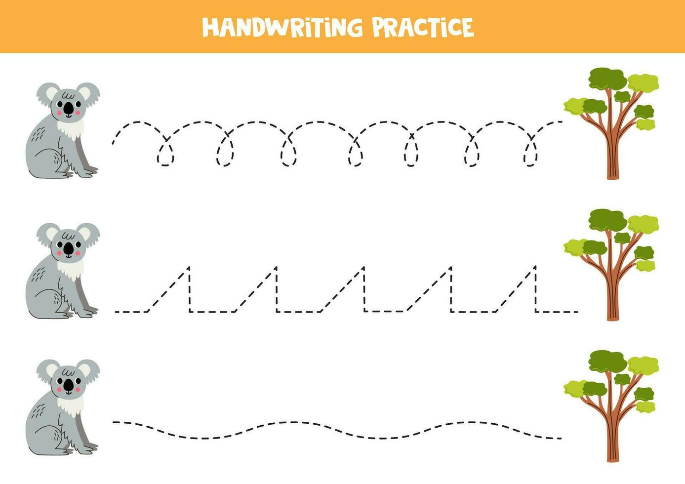 Rückverfolgung Linien zum Kinder. süß Koala und Eukalyptus. Handschrift ausüben. vektor