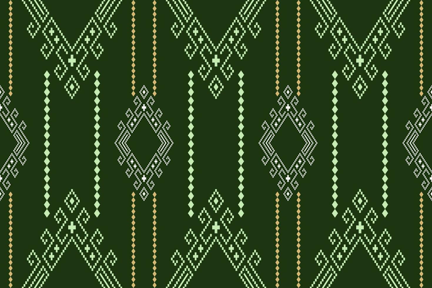 Grün Kreuz Stich bunt geometrisch traditionell ethnisch Muster Ikat nahtlos Muster Rand abstrakt Design zum Stoff drucken Stoff Kleid Teppich Vorhänge und Sarong aztekisch afrikanisch indisch indonesisch vektor