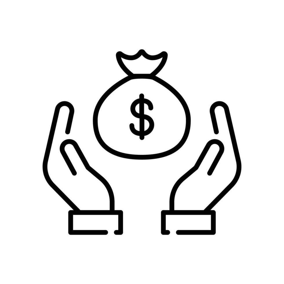 speichern Geld Symbol, Gehalt Geld im Tasche. zwei Hand halten Dollar. Zahlen Investition und Kaution. Geld Wohltätigkeit. Kosten Einnahmen Silhouette Linie Vektor Illustration Design auf Weiß Hintergrund eps10