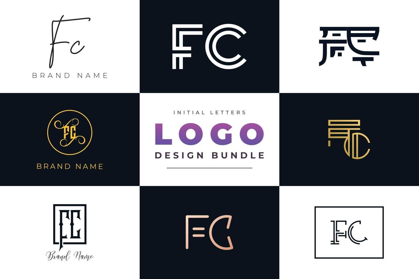 uppsättning samling första bokstäver fc logo design. vektor