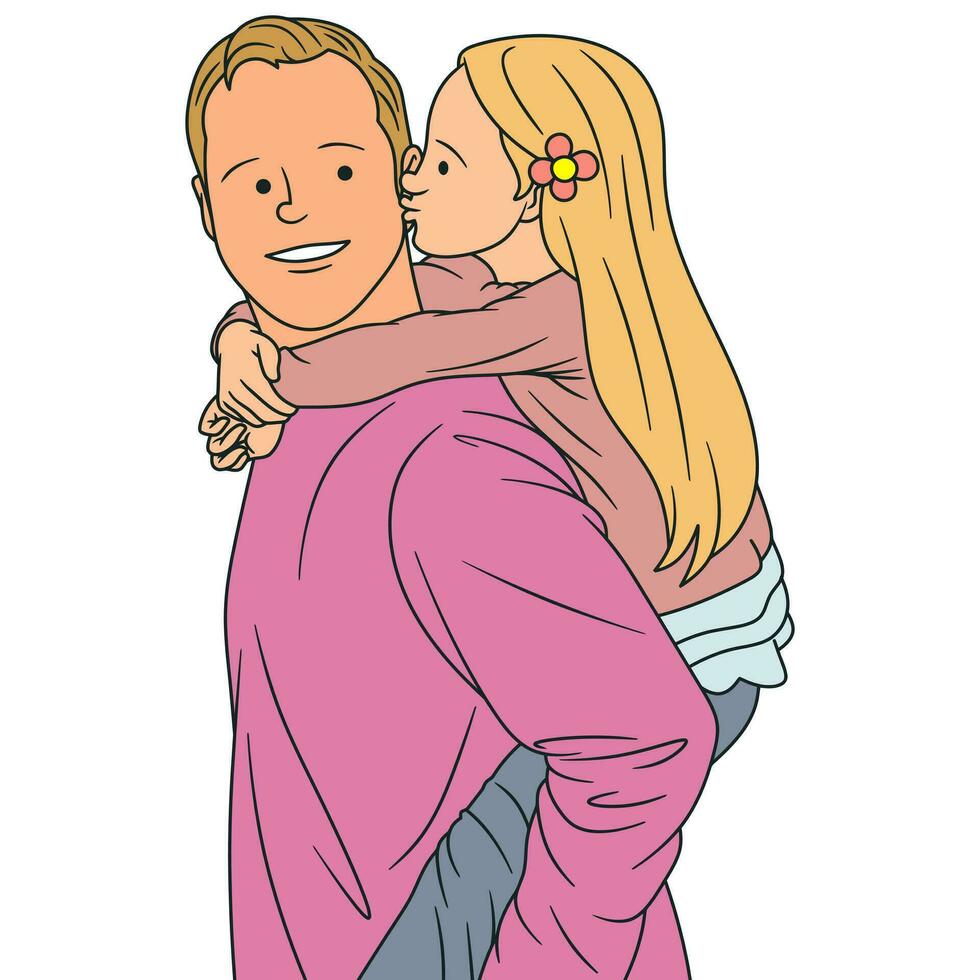 fri vektor illustration av en dotter kissing henne far