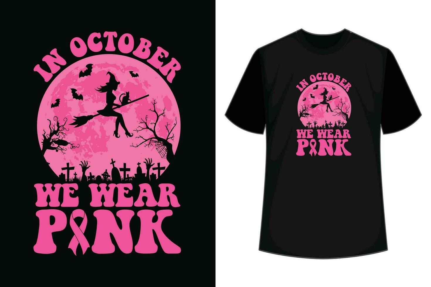 im Oktober wir tragen Rosa Hexe Halloween Brust Krebs Band T-Shirt vektor