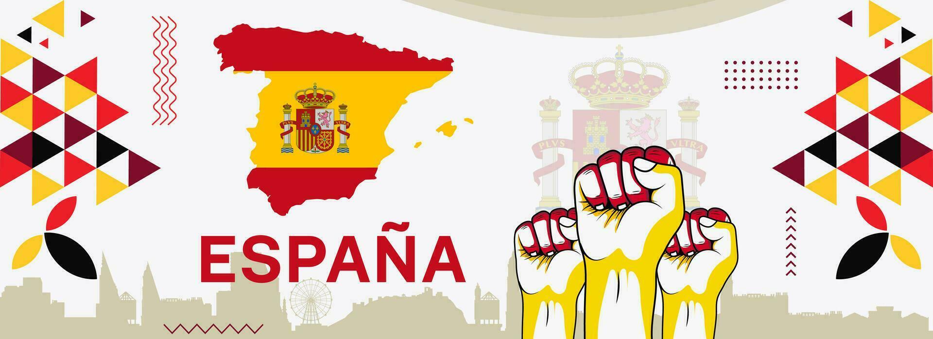 Karta av Spanien med typografi röd gul Färg tema espana med abstrakt retro modern design vektor