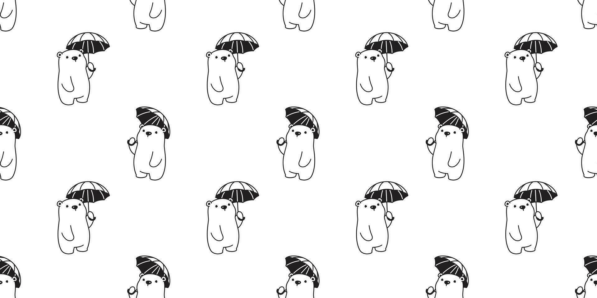 Bär nahtlos Muster Vektor Polar- Bär Regenschirm Regen Karikatur wiederholen Hintergrund Schal isoliert Fliese Hintergrund Gekritzel Illustration Design
