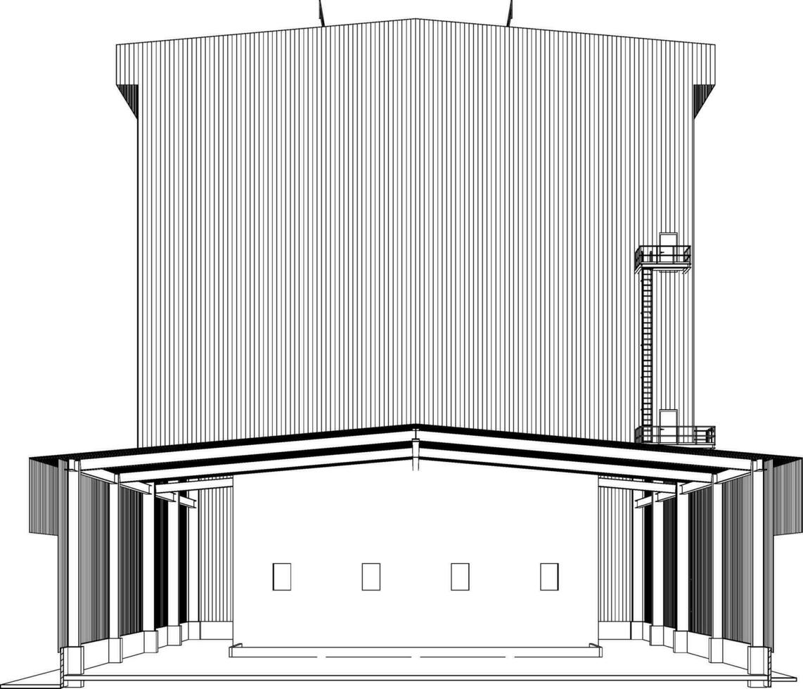 3d illustration av industriell byggnad vektor