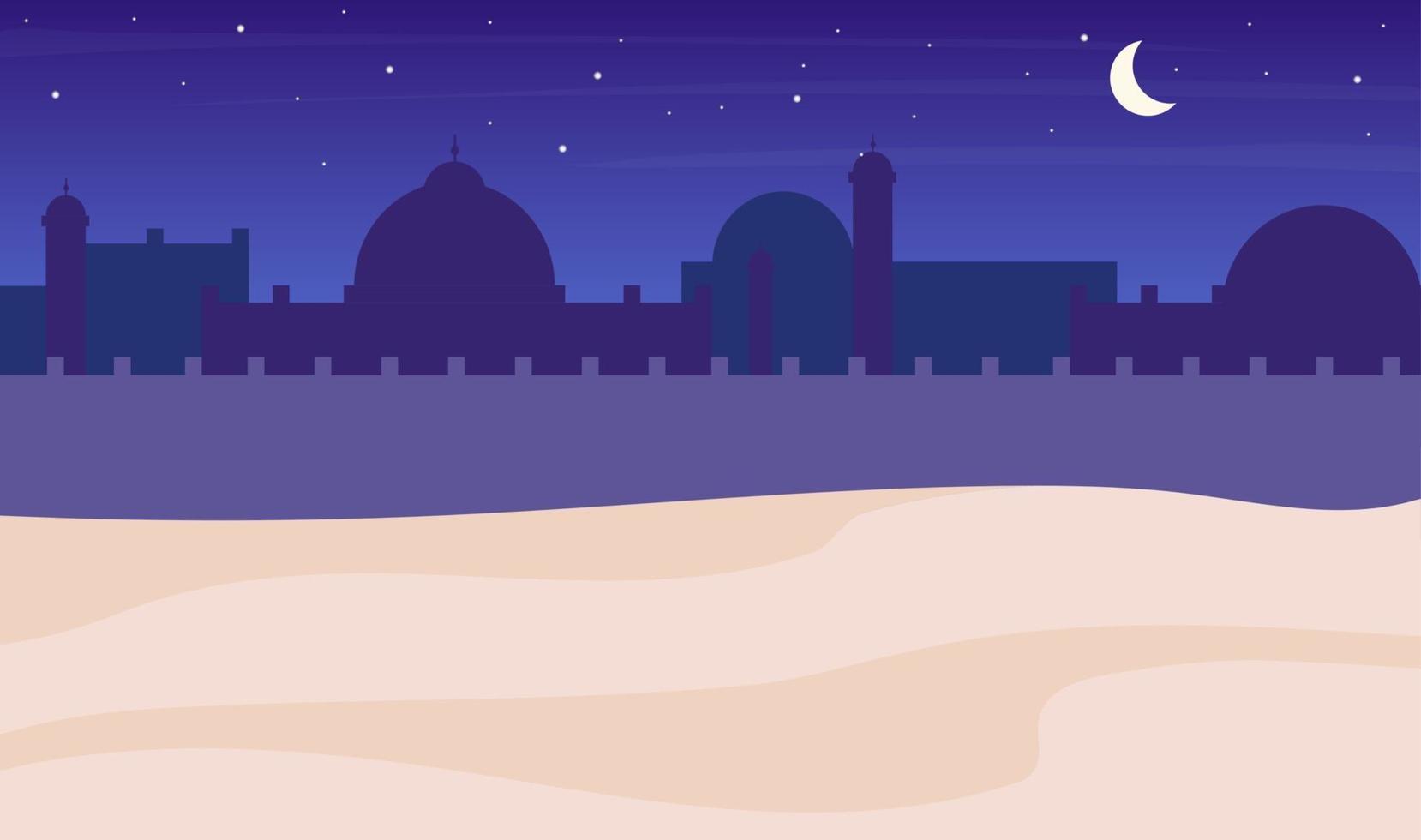 Wüstenstadt Silhouette Nachtlandschaft flache Farbe Vektor Hintergrund