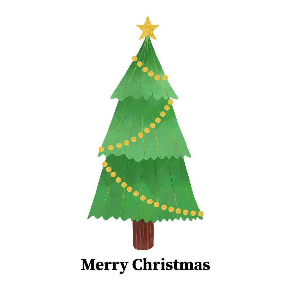 Aquarell Weihnachten Karte Vorlage mit Weihnachten Baum dekoriert mit Gold funkeln Star und Bälle Illustration Vektor