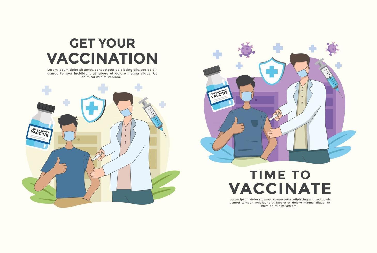 uppsättning vektor illustration bekämpa covid 19 corona virus och vaccin