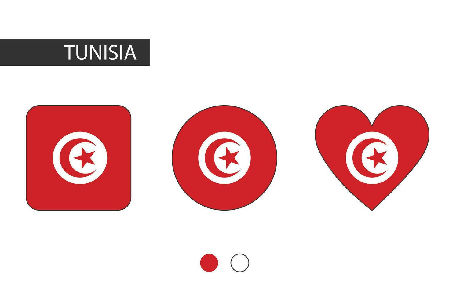 Tunesien 3 Formen Quadrat, Kreis, Herz mit Stadt Flagge. isoliert auf Weiß Hintergrund. vektor
