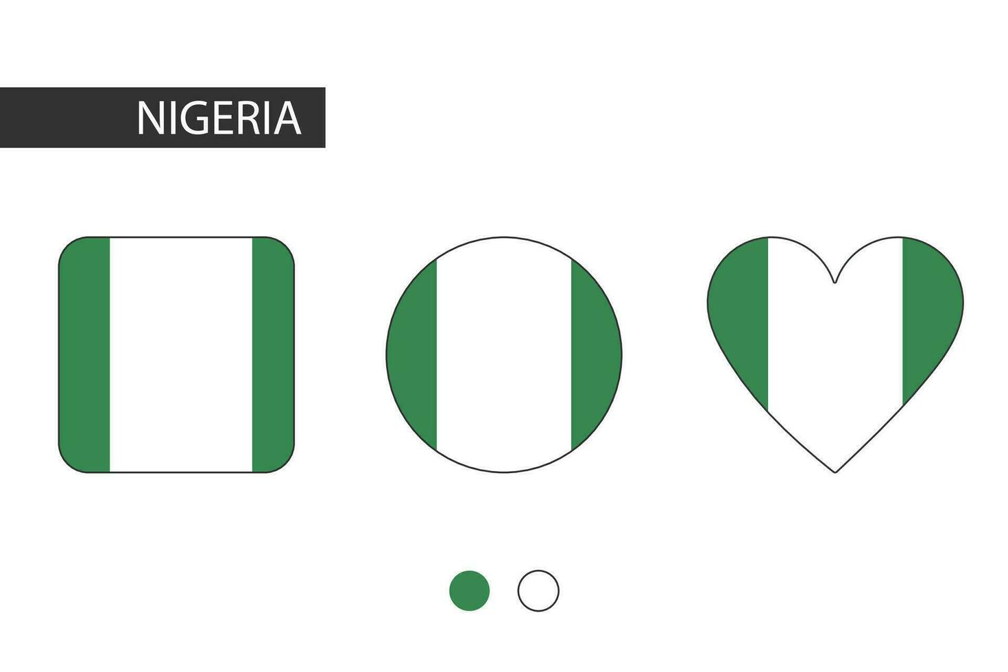 Nigeria 3 Formen Quadrat, Kreis, Herz mit Stadt Flagge. isoliert auf Weiß Hintergrund. vektor