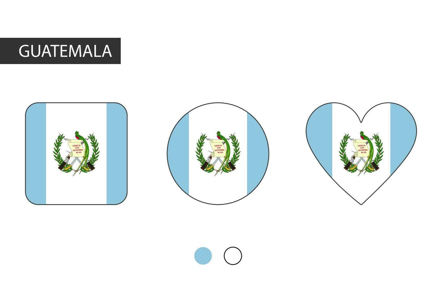 Guatemala 3 Formen Quadrat, Kreis, Herz mit Stadt Flagge. isoliert auf Weiß Hintergrund. vektor