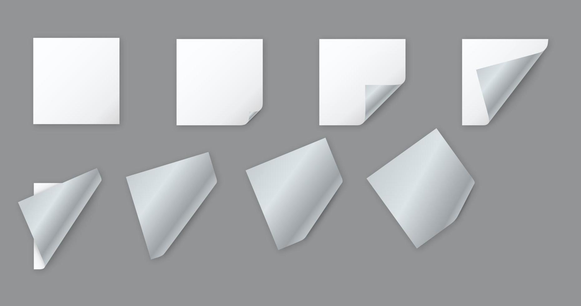 tomma vita fyrkantiga pappersark med böjda hörn vektor