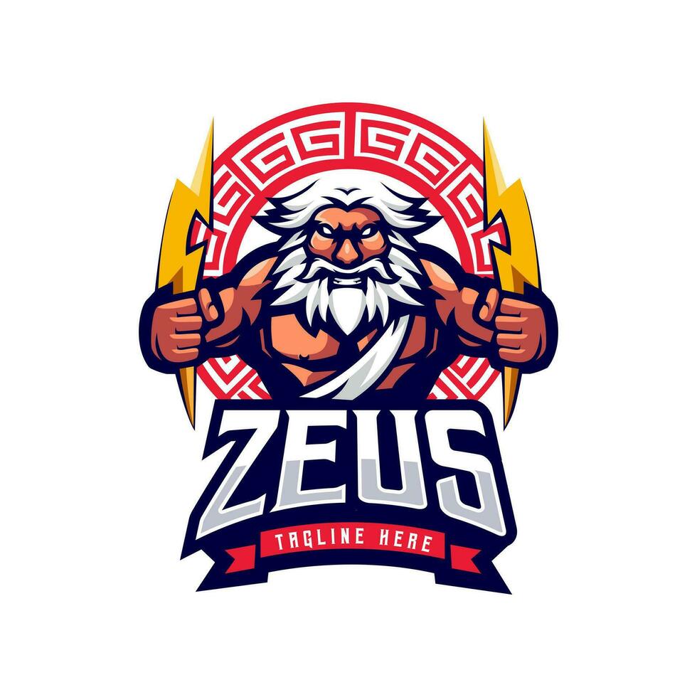 Gott Zeus halten Blitz isoliert auf Weiß Hintergrund Maskottchen Logo zum Sport und Spielen vektor
