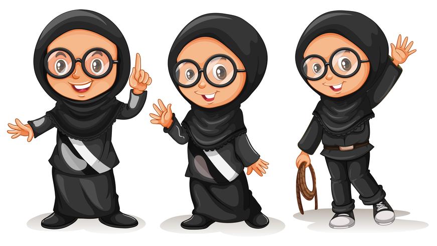 Muslimisches Mädchen in schwarzen Kostümen vektor