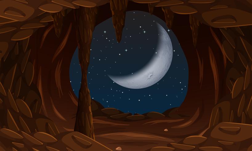 Grotta ingång med cresent måne vektor