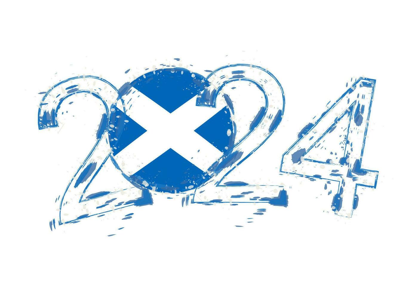 2024 Jahr im Grunge Stil mit Flagge von Schottland. vektor