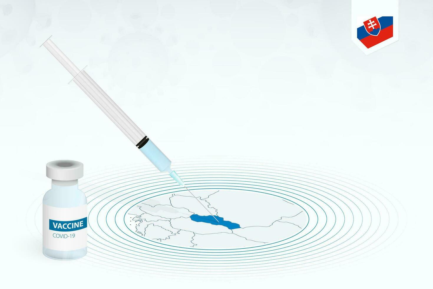 covid-19 Impfung im Slowakei, Coronavirus Impfung Illustration mit Impfstoff Flasche und Spritze Injektion im Karte von Slowakei. vektor