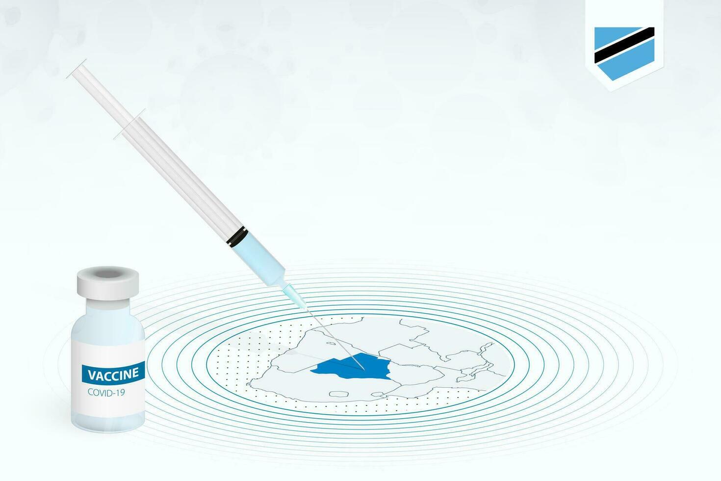 covid-19 Impfung im Botswana, Coronavirus Impfung Illustration mit Impfstoff Flasche und Spritze Injektion im Karte von Botswana. vektor