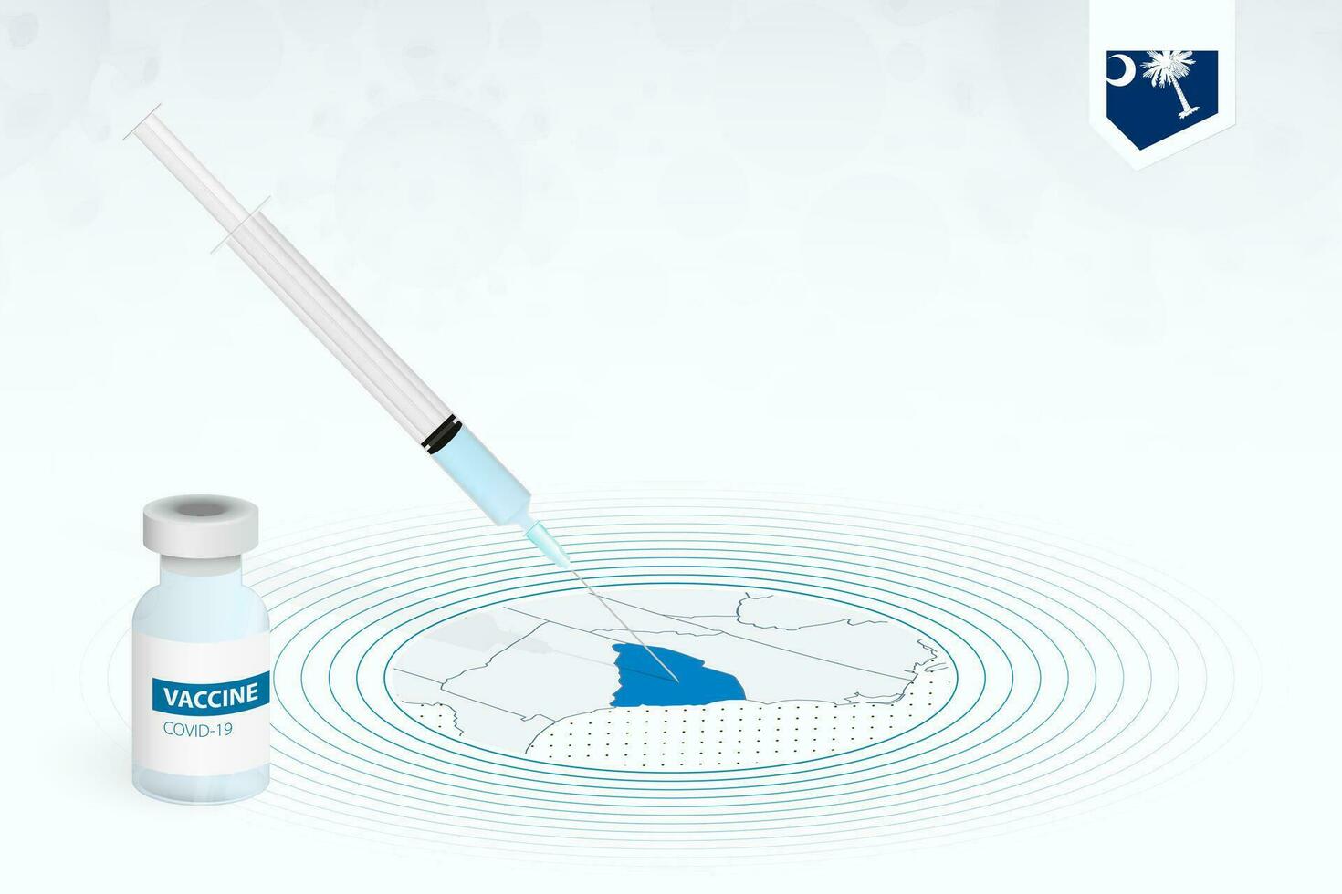 covid-19 Impfung im Süd Carolina, Coronavirus Impfung Illustration mit Impfstoff Flasche und Spritze Injektion im Karte von Süd Carolina. vektor