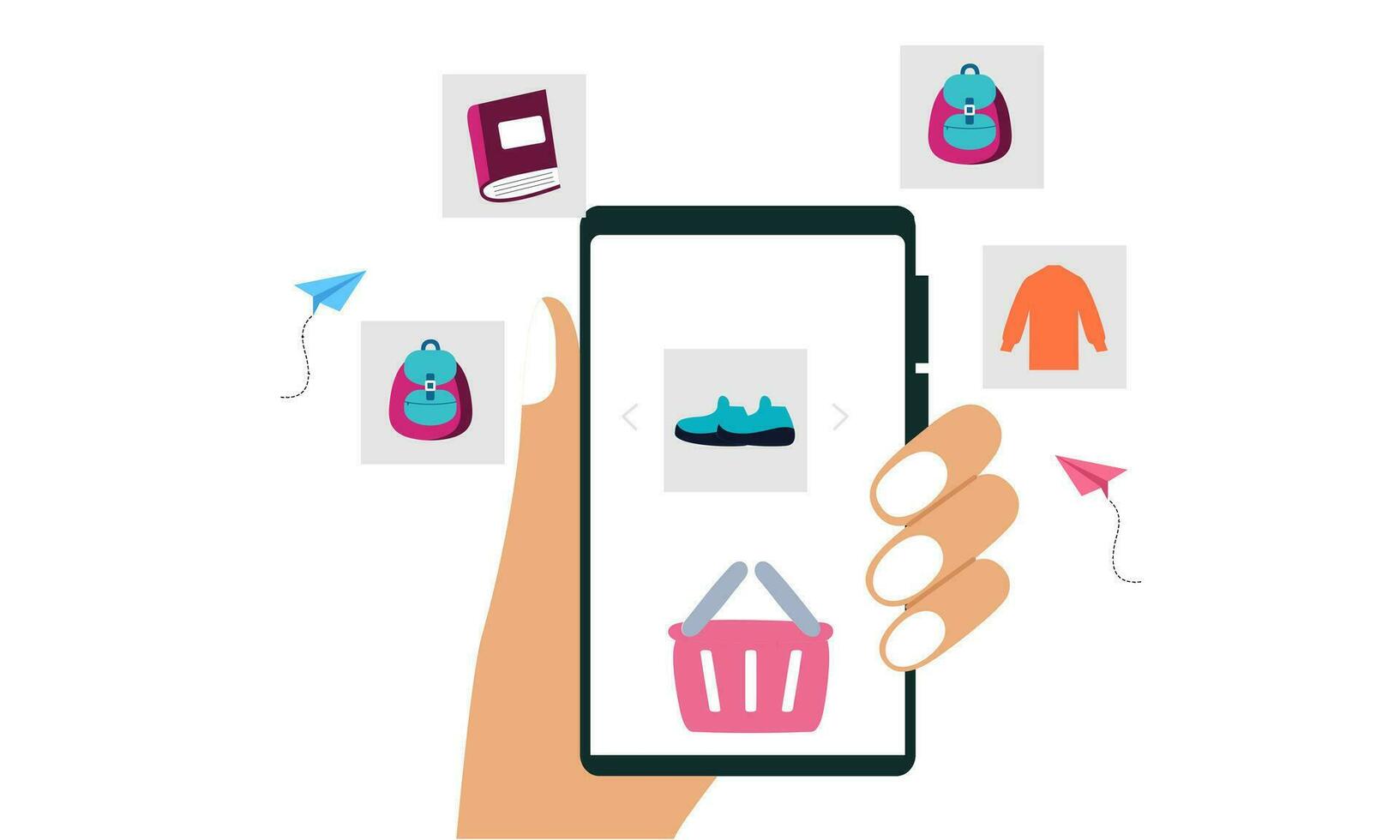 Einkaufen online auf Webseite im Handy, Mobiltelefon Anwendung. Digital online Marketing Konzept vektor